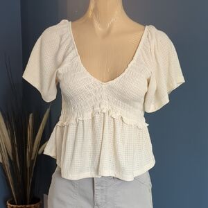 Streetwear Society Cream Smocked Peplum Top